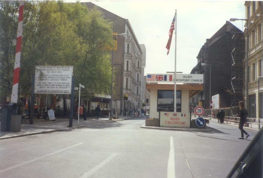 Checkpoint Charlie coming 
		from the East, 1988