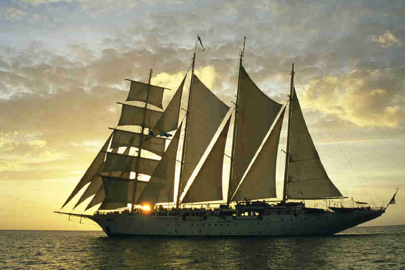 Star Clipper in sail at sunset on 5 April 2000