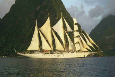Star Clipper in sail off Soufriere, St Lucia on 5 April 2000