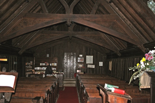 Inside the wooden nave, Greensted Church