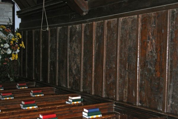 Inside the wooden nave, Greensted Church