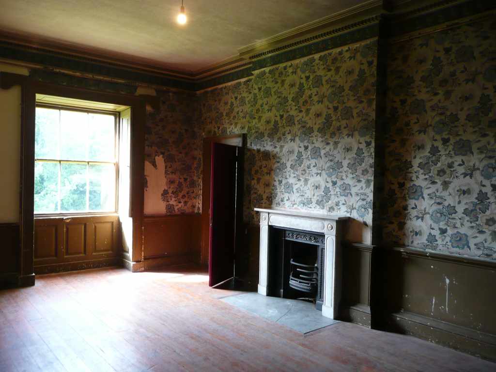 bedroom with orignal wallpaper