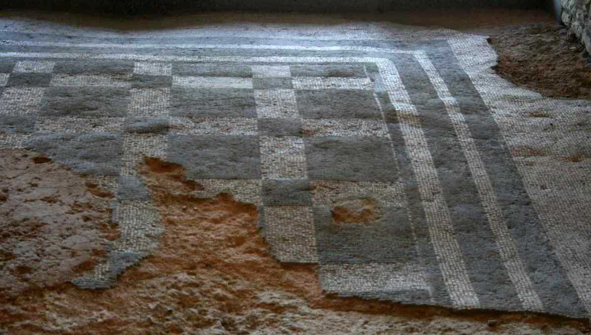 Early black and white geometric mosaic