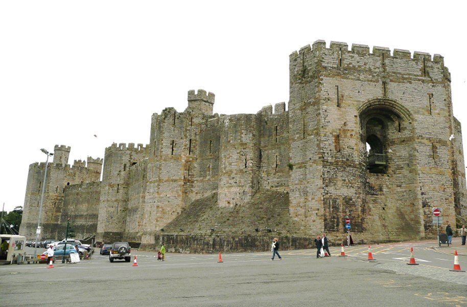 Caernarfon Castle from the East showing the Queens Gate